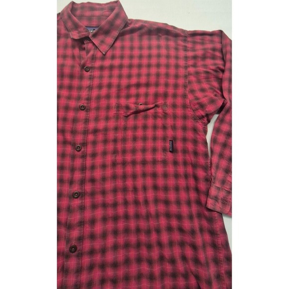 VTG Patagonia men's red/black check shirt LG button up LS Organic Cotton pocket - Picture 3 of 14